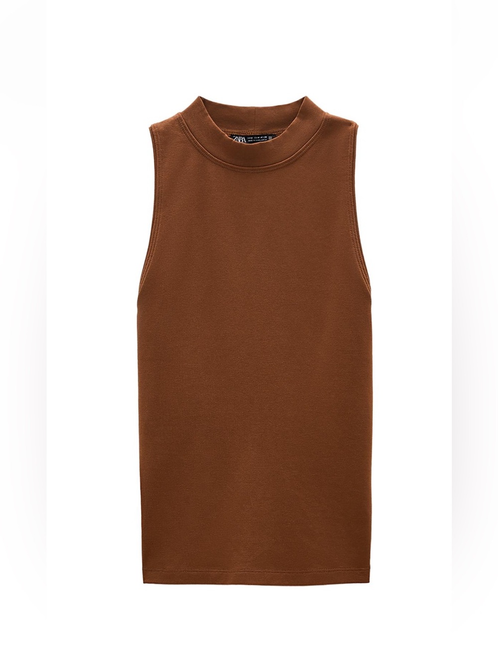 Zara Brown Sleeveless Mock Neck Tank Top